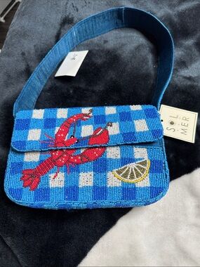 Sommer Blue Beaded Lobster Beaded Bag